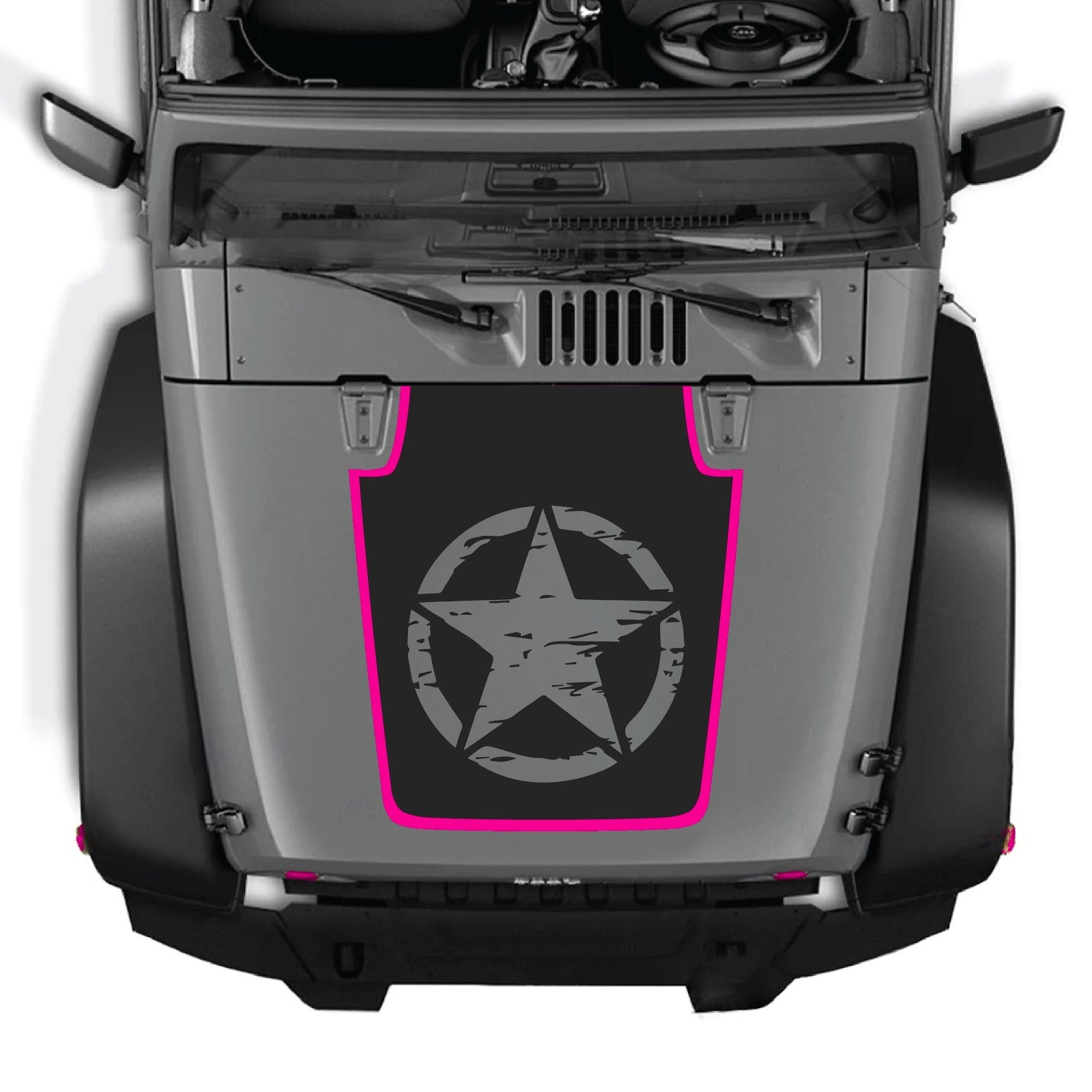 CarCode Jeep Wrangler JK/JKU hood decal in Style #78, black and gray graphic design on vehicle hood for 2007-2018 models.
