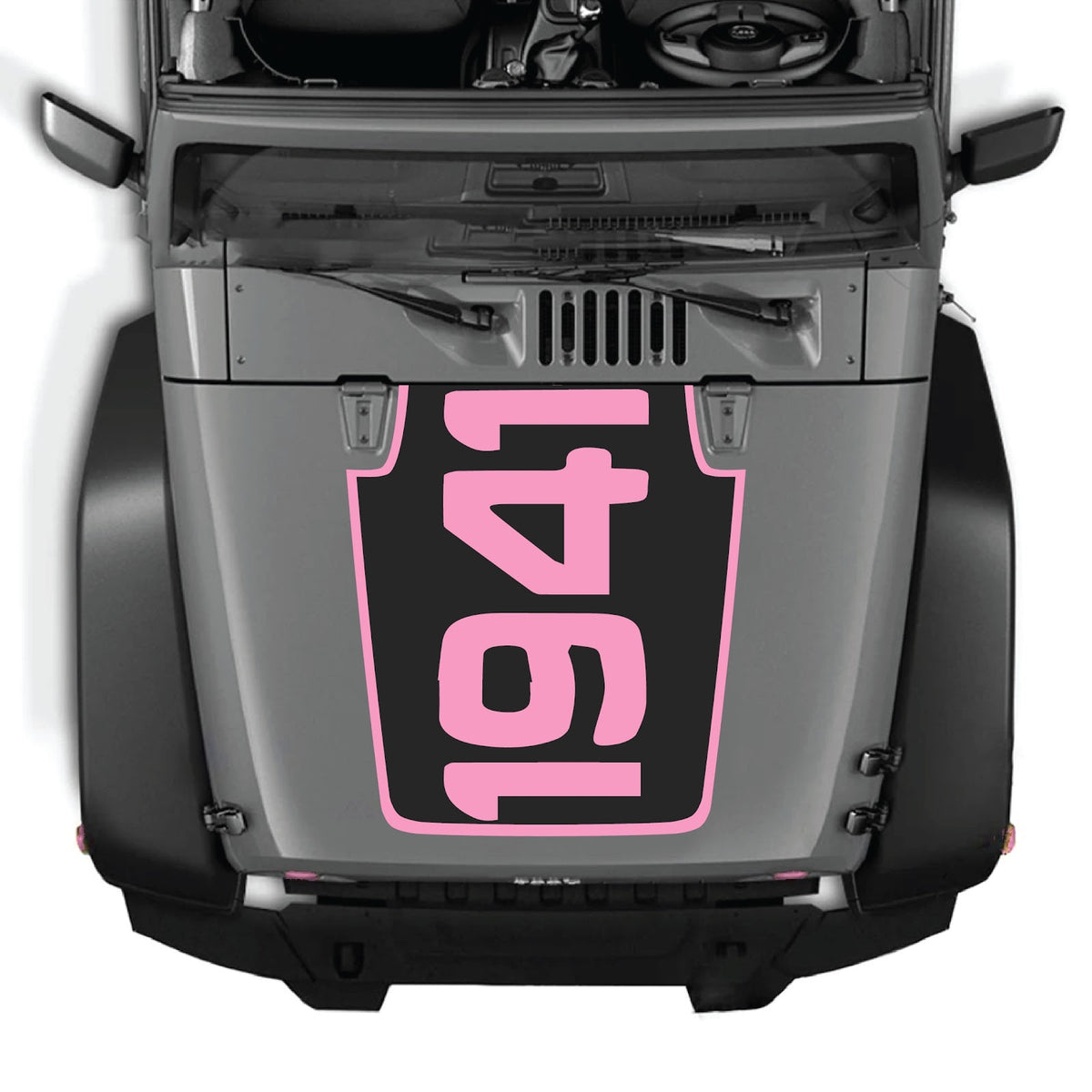 CarCode Jeep Wrangler JK/JKU hood decal, style #49, black vinyl graphic design on vehicle hood for off-road style.