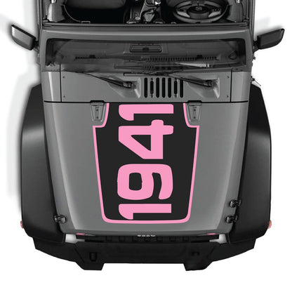 CarCode Jeep Wrangler JK/JKU hood decal, style #49, black vinyl graphic design on vehicle hood for off-road style.