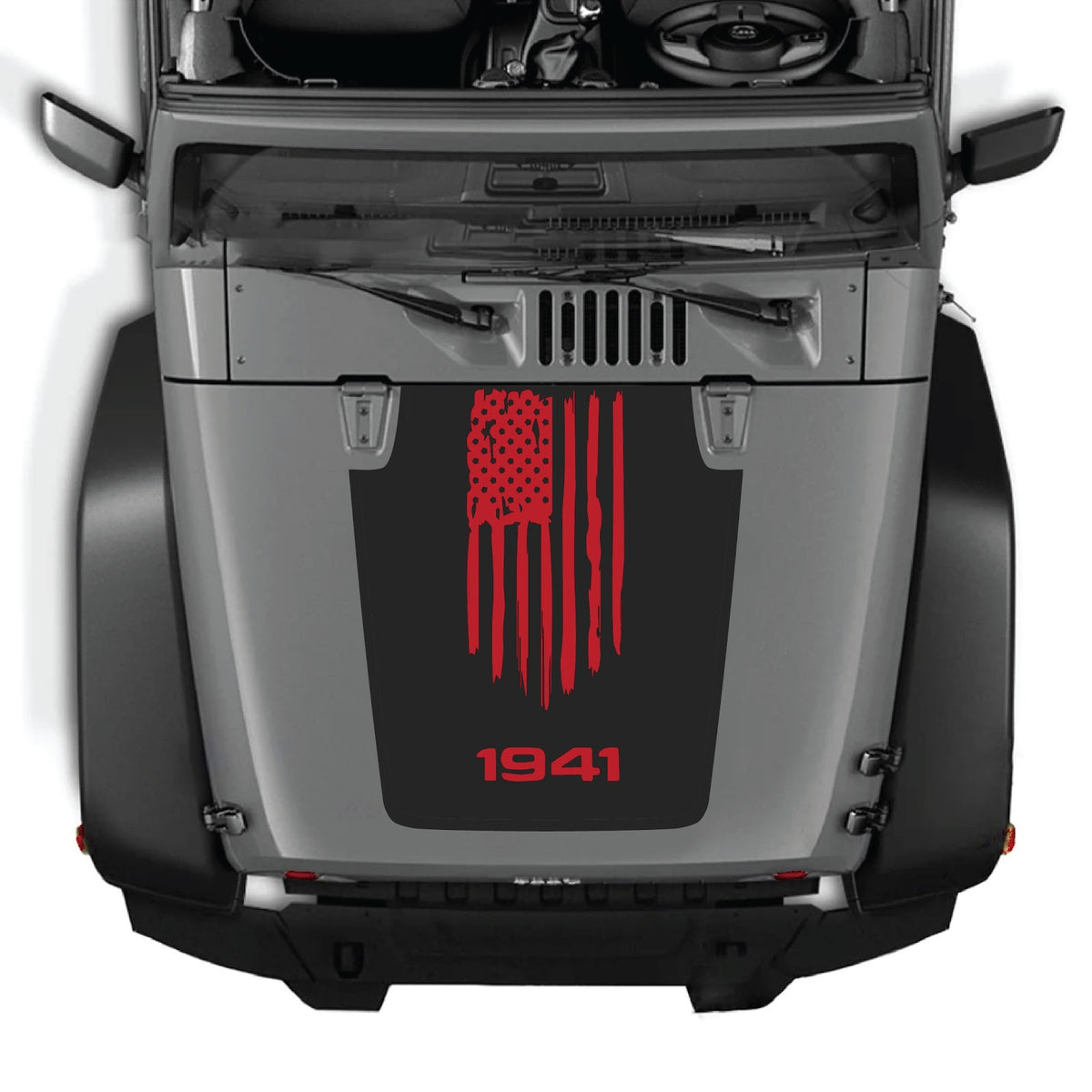 CarCode hood decal for Jeep Wrangler JK/JKU 2007-2018, style #04, black and gray graphic design on vehicle hood
