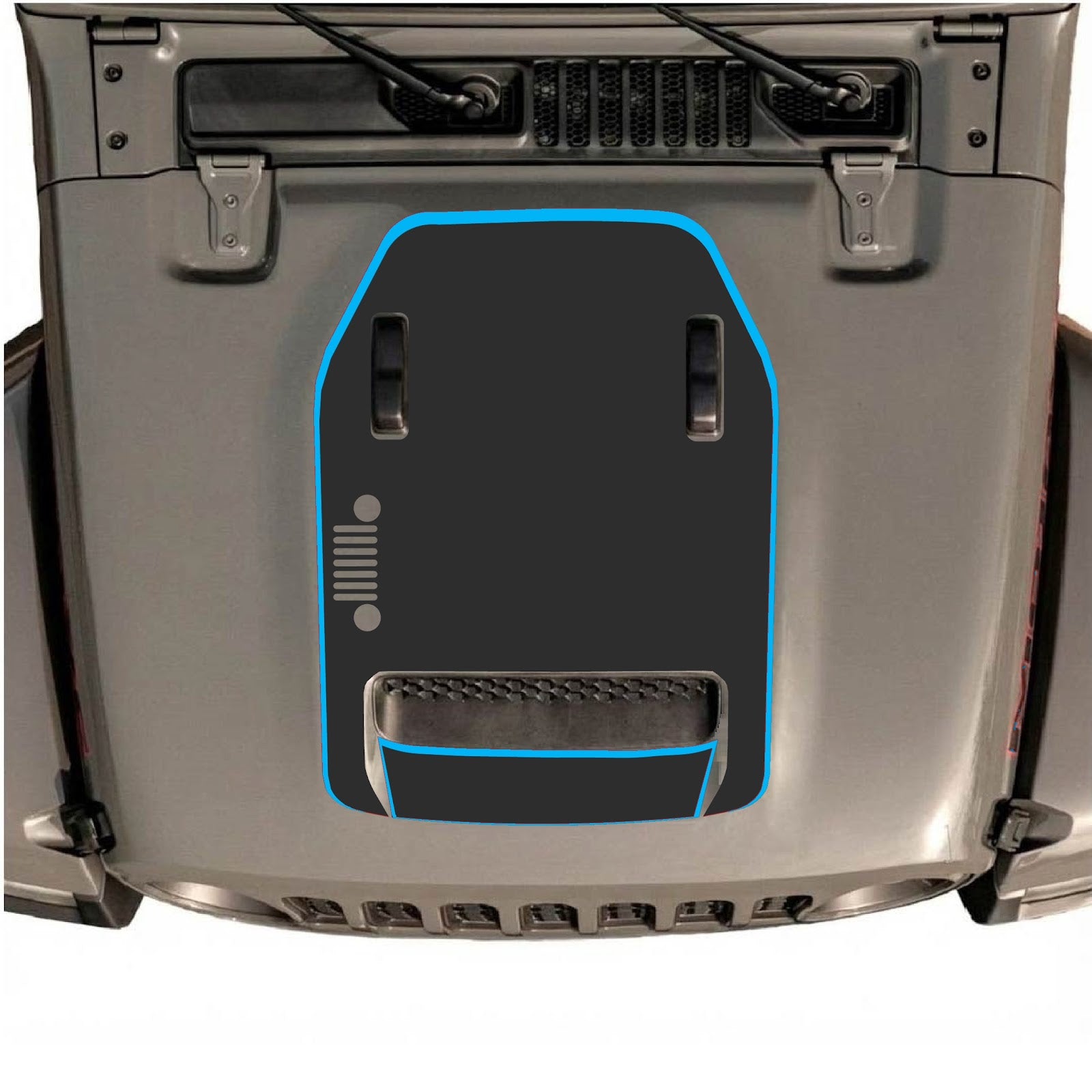 CarCode hood decal for Jeep Wrangler JL/JLU Rubicon 392 and JT Gladiator Mojave 2020-2026, style #95, shown on vehicle hood.
