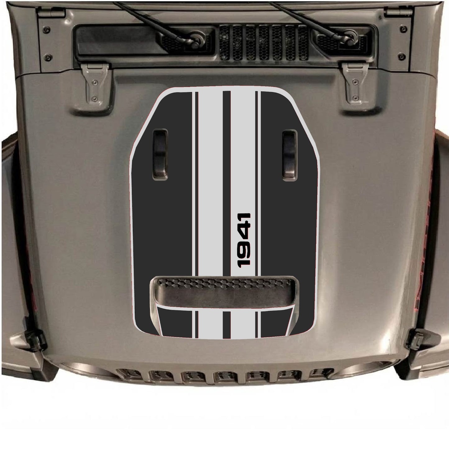 CarCode hood decal for Jeep Wrangler JL/JLU Rubicon 392 and JT Gladiator Mojave 2020-2026, style #07, shown on vehicle hood.