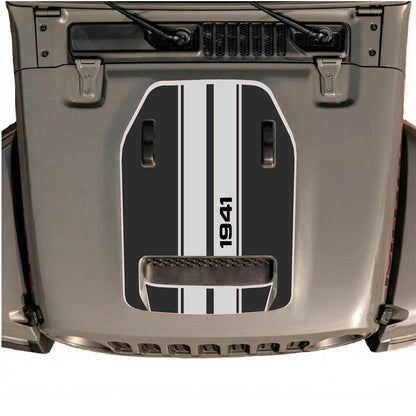 CarCode hood decal for Jeep Wrangler JL/JLU Rubicon 392 and JT Gladiator Mojave 2020-2026, style #07, shown on vehicle hood.