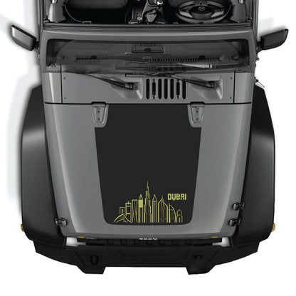 CarCode Jeep Wrangler JK/JKU hood decal, Style #23, in black with bold, sleek design on the vehicle's hood.