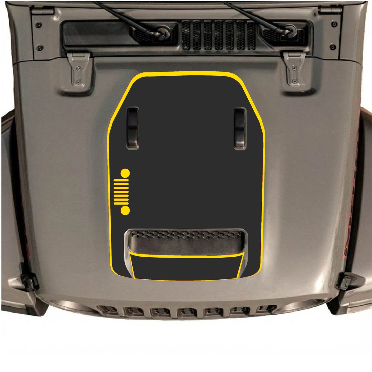 CarCode Jeep Wrangler JL/JLU Rubicon 392 and JT Gladiator Mojave hood decal, style #53, features bold black graphic design.