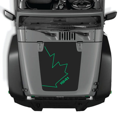 CarCode Jeep Wrangler JK/JKU hood decal in style #08, black and gray graphic design on vehicle hood.