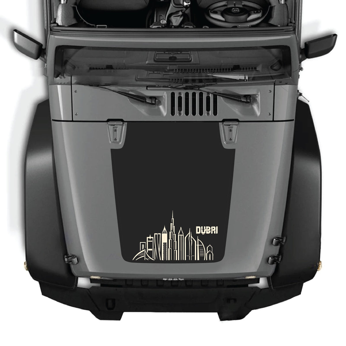 Jeep Wrangler JK/JKU hood decal by CarCode, Style #23, featuring bold graphic design on vehicle's hood.