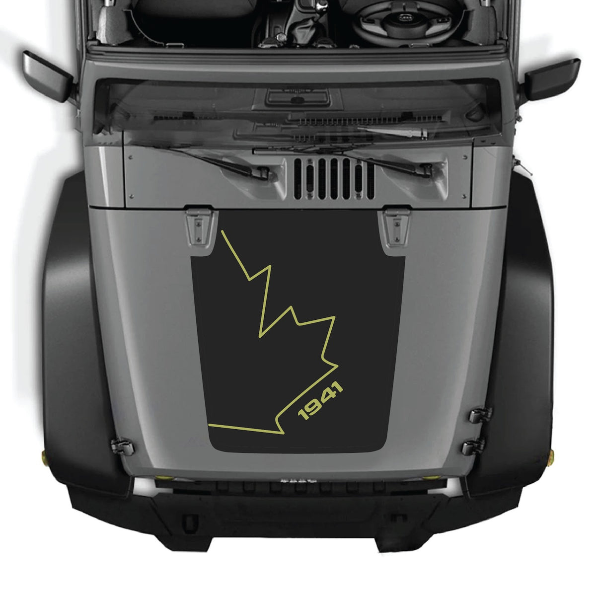 CarCode Jeep Wrangler JK/JKU hood decal in style #08, black and white graphic design on vehicle hood for 2007-2018.