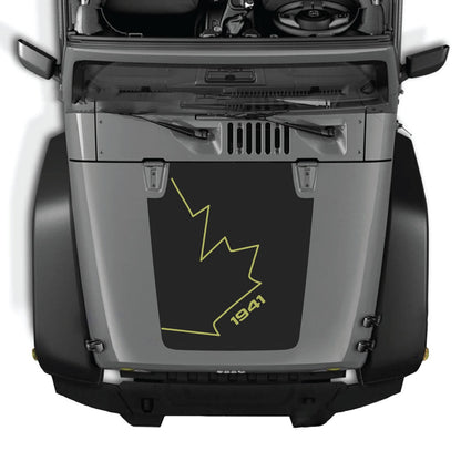 CarCode Jeep Wrangler JK/JKU hood decal in style #08, black and white graphic design on vehicle hood for 2007-2018.