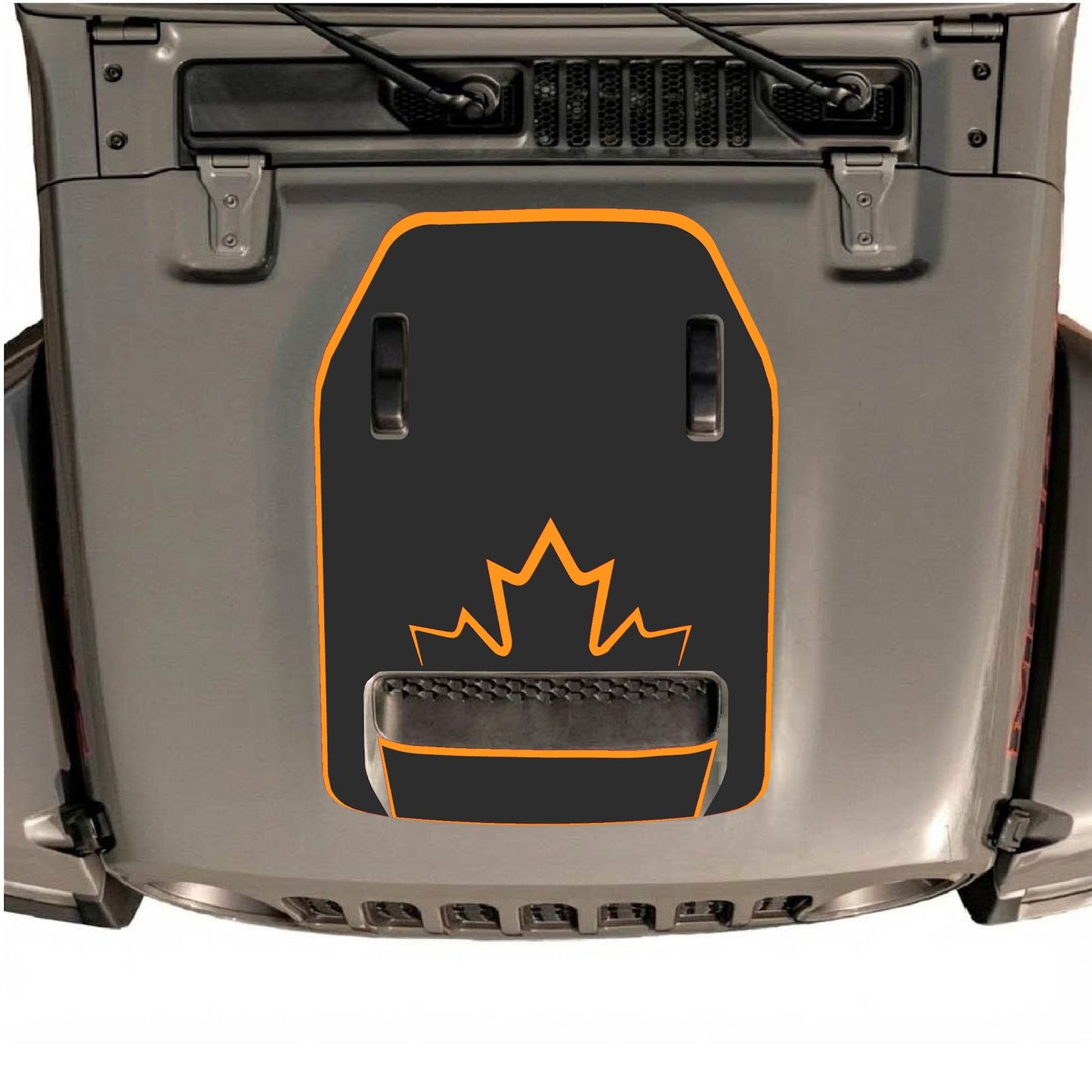 CarCode hood decal for Jeep Wrangler JL/JLU Rubicon 392 and JT Gladiator Mojave, style #19, black graphic on vehicle hood.