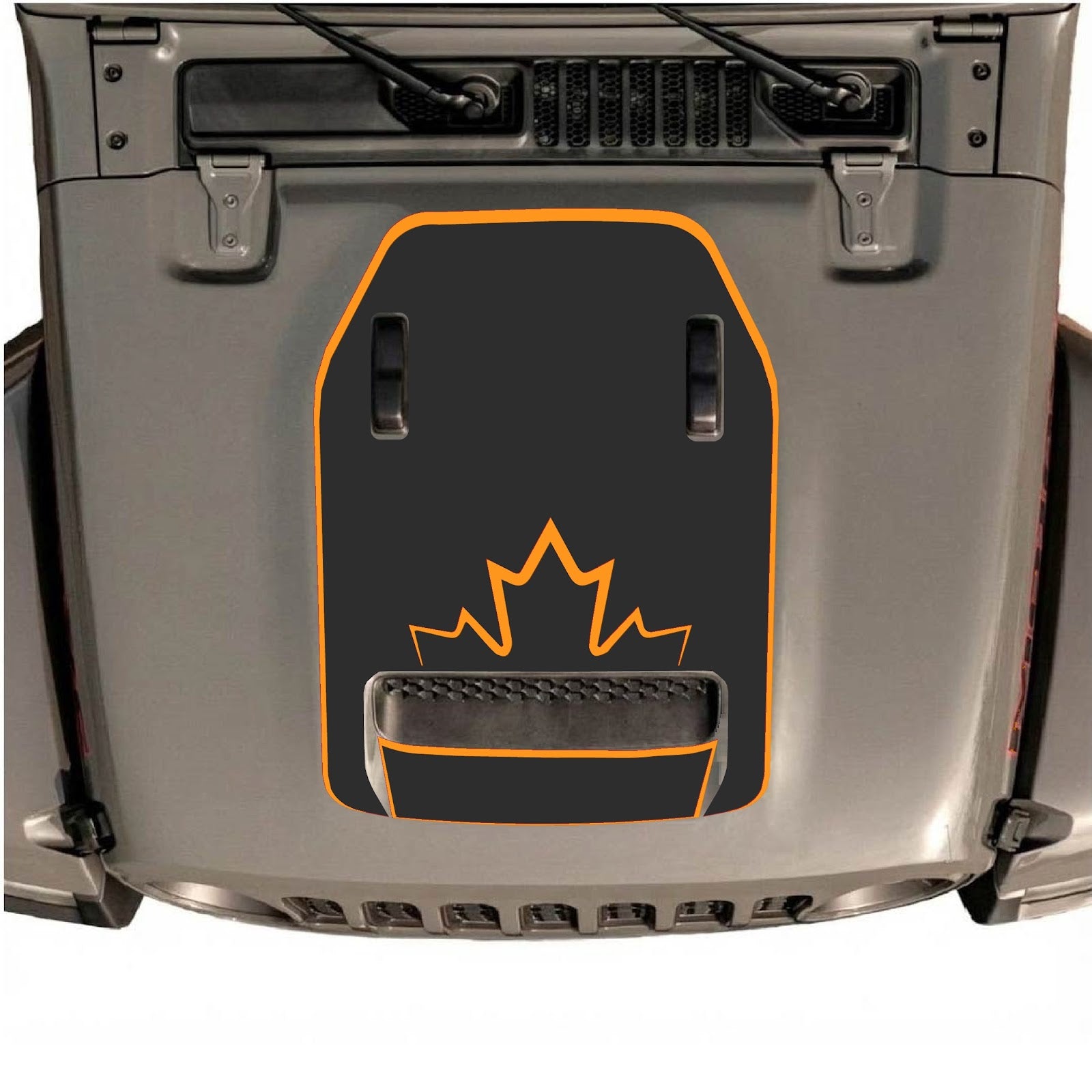 CarCode hood decal for Jeep Wrangler JL/JLU Rubicon 392 and JT Gladiator Mojave, style #19, black graphic on vehicle hood.