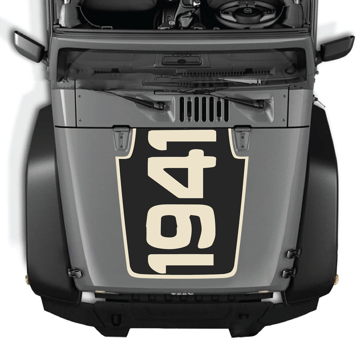 CarCode hood decal for Jeep Wrangler JK/JKU 2007-2018, Style #49, featuring bold graphic design on vehicle's hood.