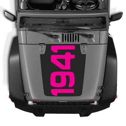 CarCode hood decal for Jeep Wrangler JK/JKU 2007-2018, style #48, shown applied on vehicle's hood in the image.