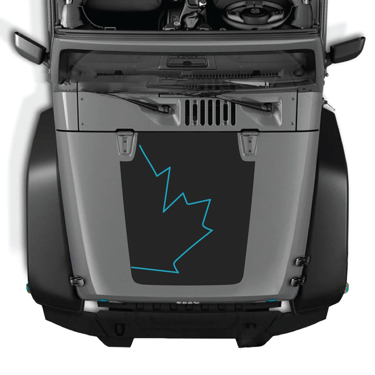 CarCode hood decal for Jeep Wrangler JK/JKU 2007-2018, style #07, black and white graphic design on vehicle hood