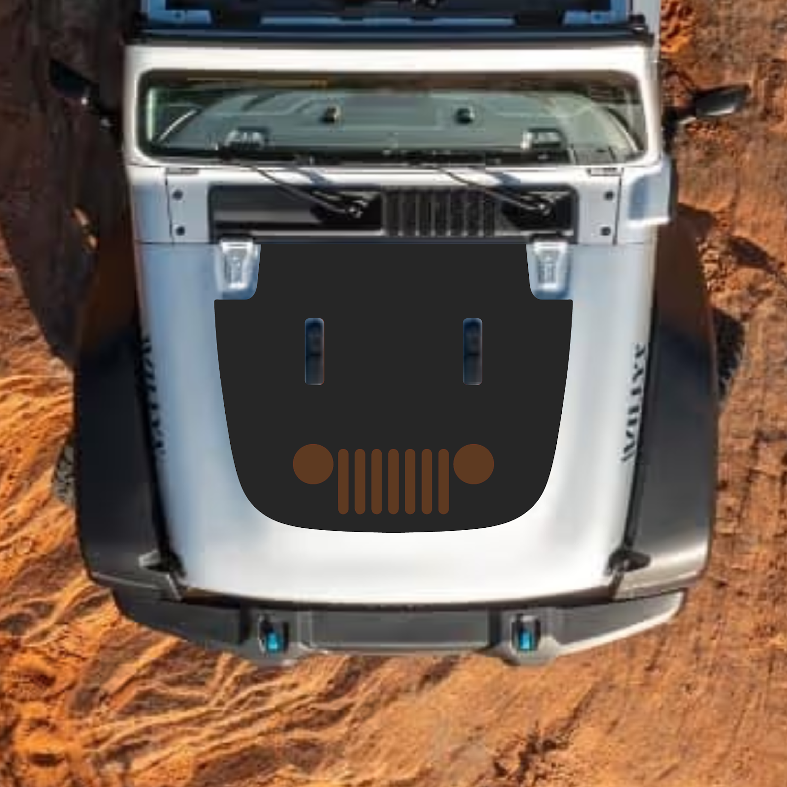 CarCode hood decal for Jeep Wrangler JL and Gladiator JT, stylish standard hood sticker in style #63 on vehicle engine hood.