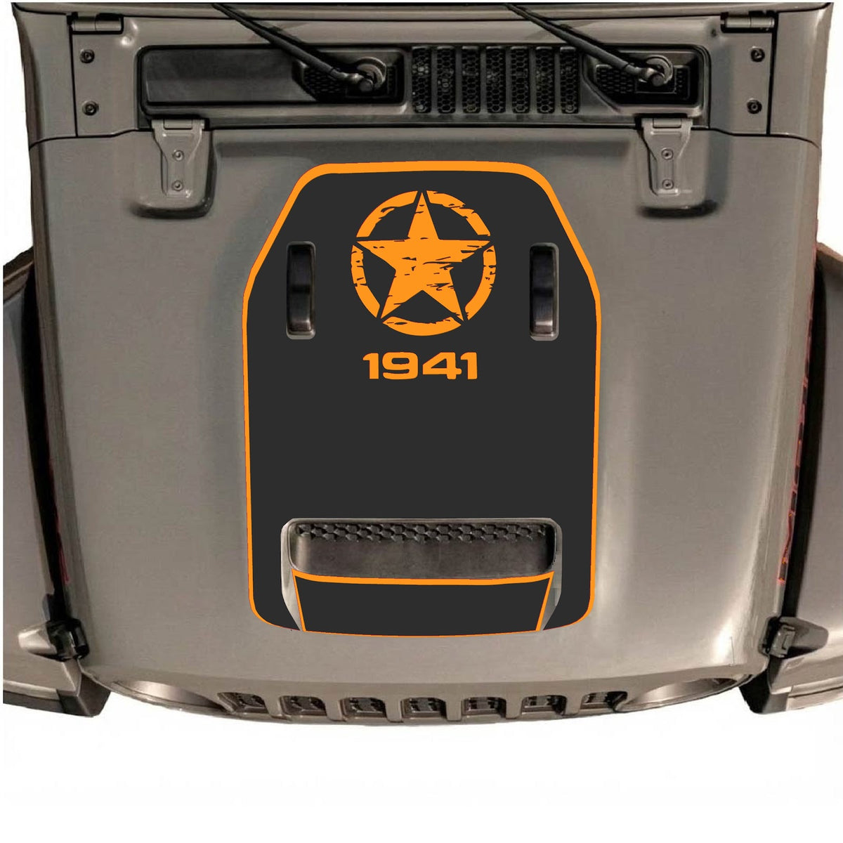 Autocollant de capot CarCode Jeep Wrangler JL/JLU Rubicon 392 avec Style #37, présentant un design graphique audacieux sur le capot du véhicule.