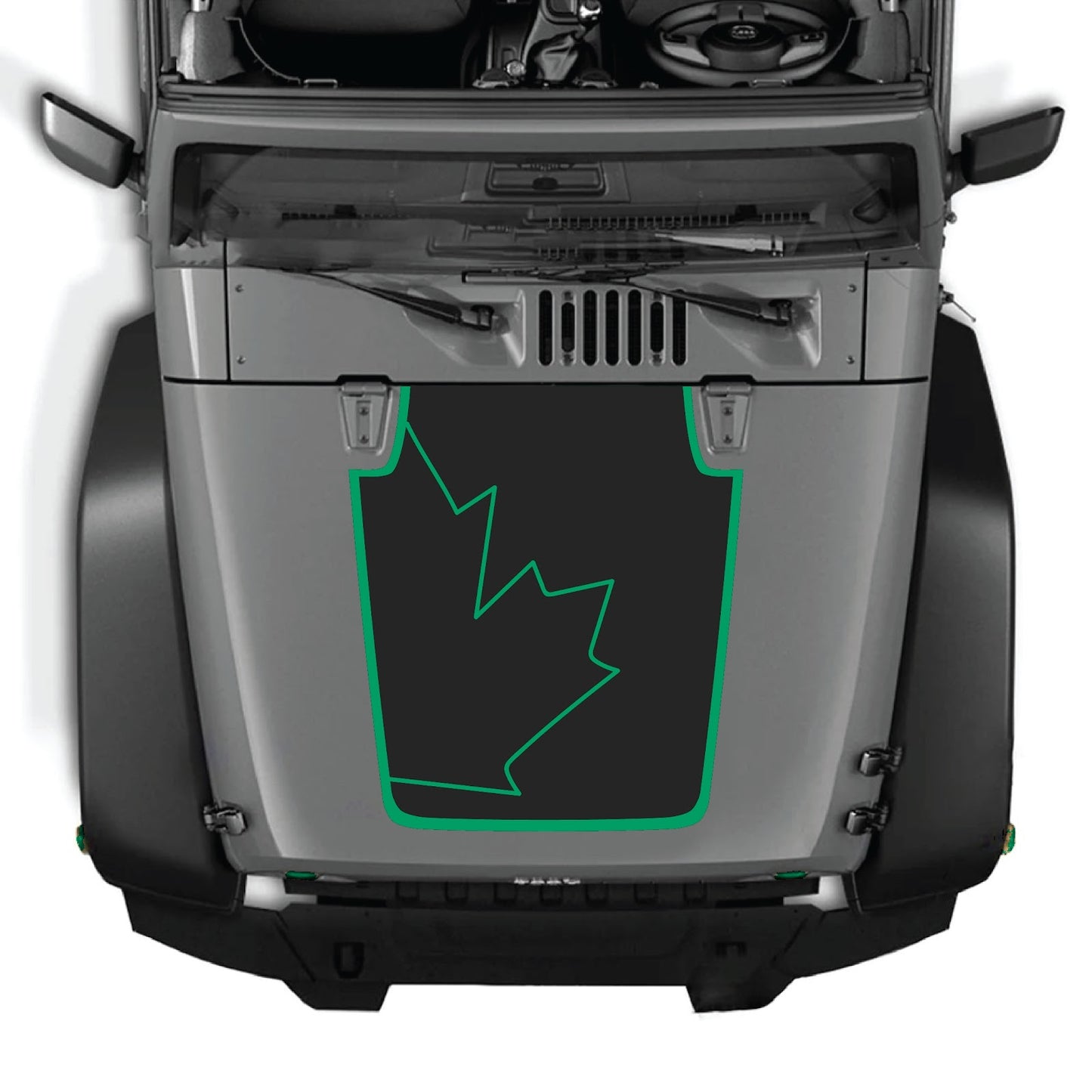 CarCode hood decal for Jeep Wrangler JK/JKU 2007-2018, style #15, black graphic design on vehicle hood.