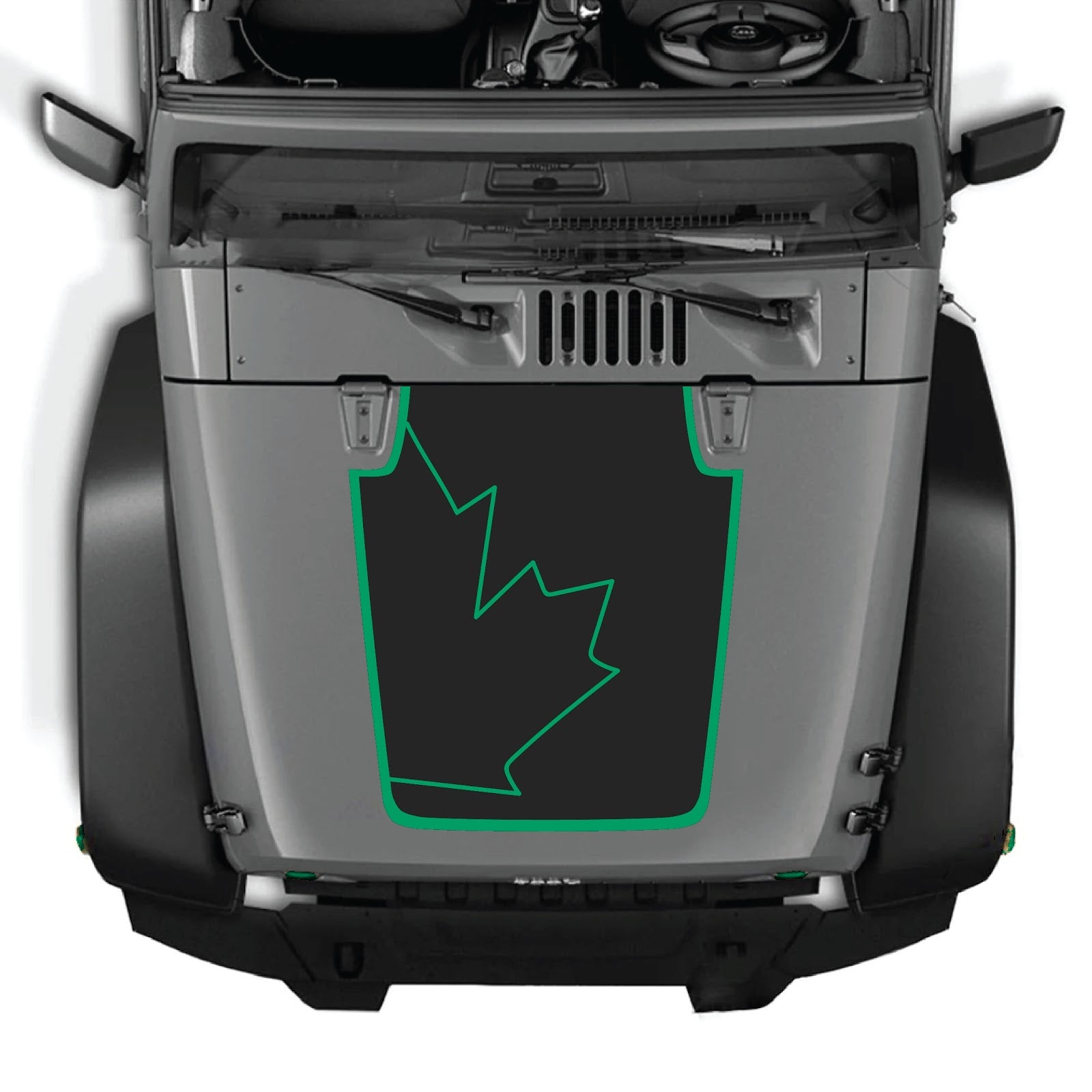 CarCode hood decal for Jeep Wrangler JK/JKU 2007-2018, style #15, black graphic design on vehicle hood.