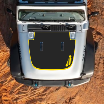 CarCode hood decal for Jeep Wrangler JL and Gladiator JT, stylish #46 design on standard 2018+ Jeep hood.