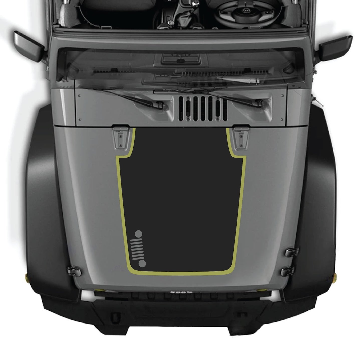 CarCode hood decal for Jeep Wrangler JK/JKU 2007-2018, style #81, showing the stylish decal design on a silver Jeep hood.