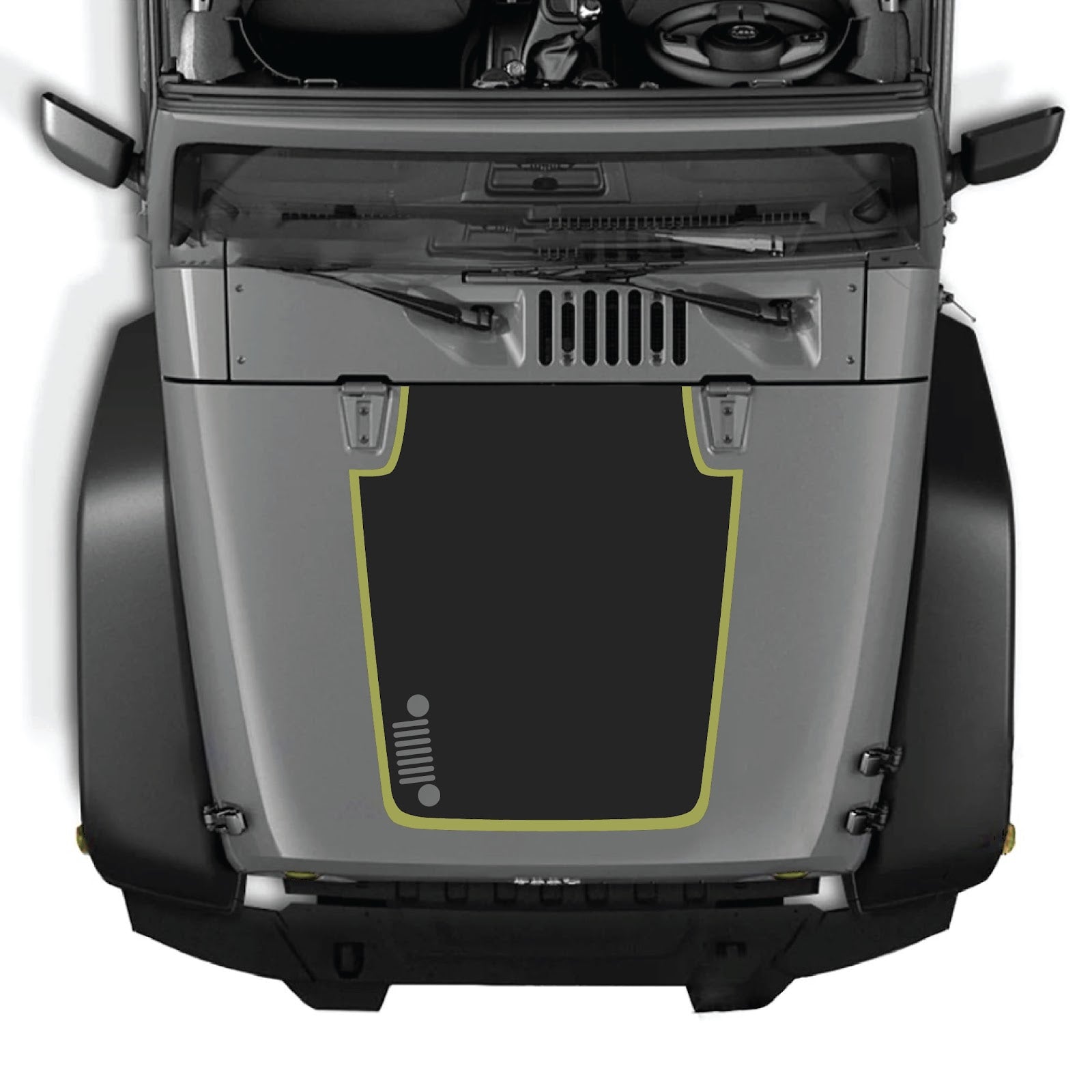 CarCode hood decal for Jeep Wrangler JK/JKU 2007-2018, style #81, showing the stylish decal design on a silver Jeep hood.