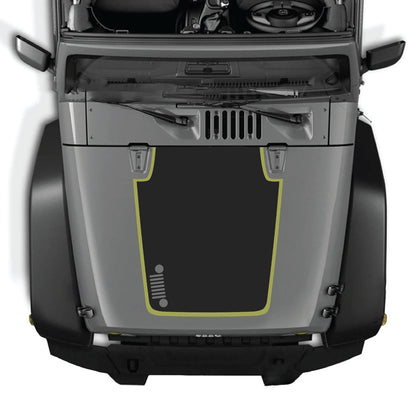 CarCode hood decal for Jeep Wrangler JK/JKU 2007-2018, style #81, showing the stylish decal design on a silver Jeep hood.