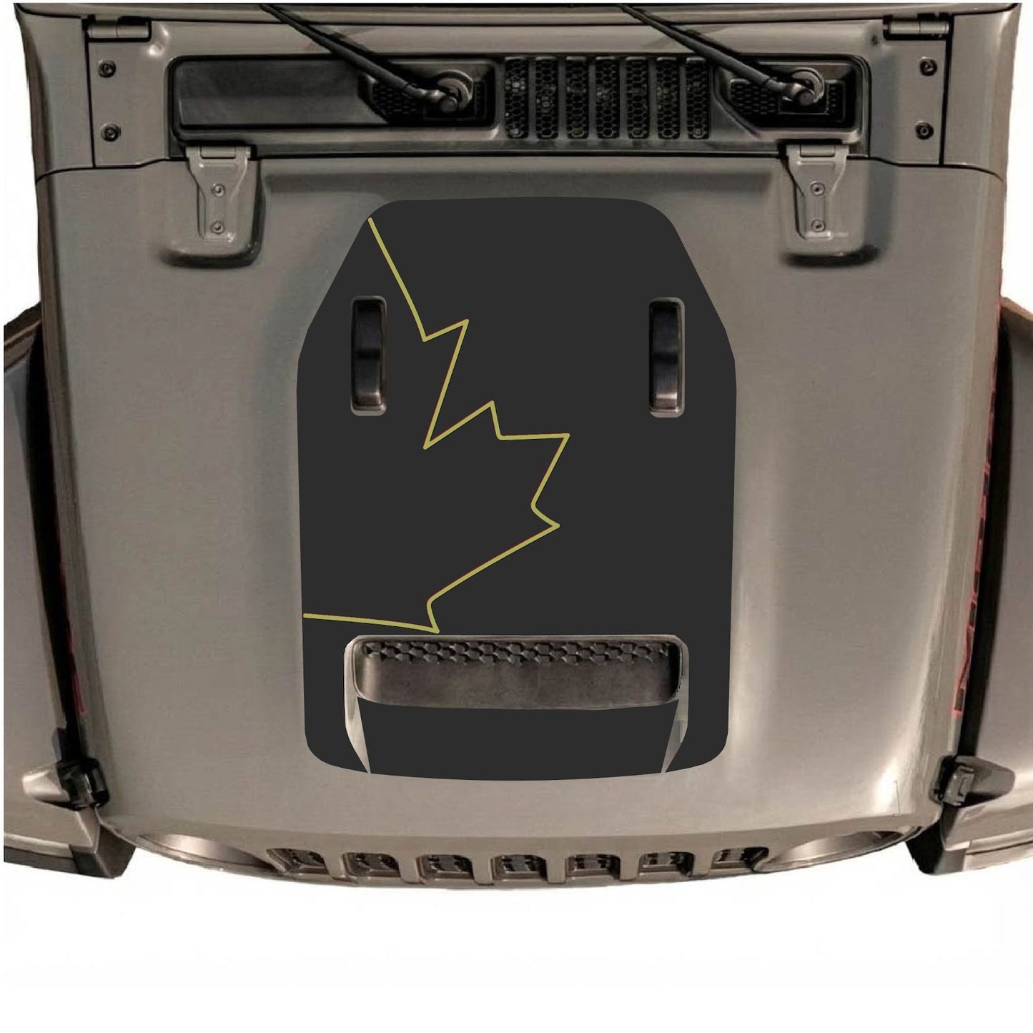 CarCode hood decal for Jeep Wrangler JL/JLU Rubicon 392 and Gladiator Mojave 2020-2026, in style #28, black graphic design.