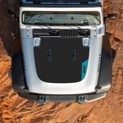 CarCode hood decal for Jeep Wrangler JL and Gladiator JT, stylish #41 design on standard hood, 2018+ model compatible.