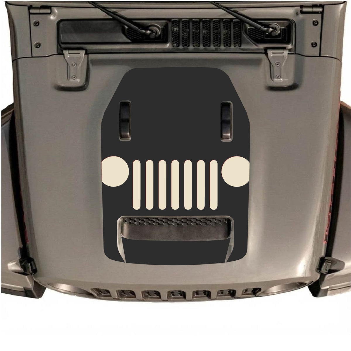 CarCode hood decal for Jeep Wrangler JL/JLU Rubicon 392 and Gladiator Mojave 2020-2026, style #04, black graphic design on hood