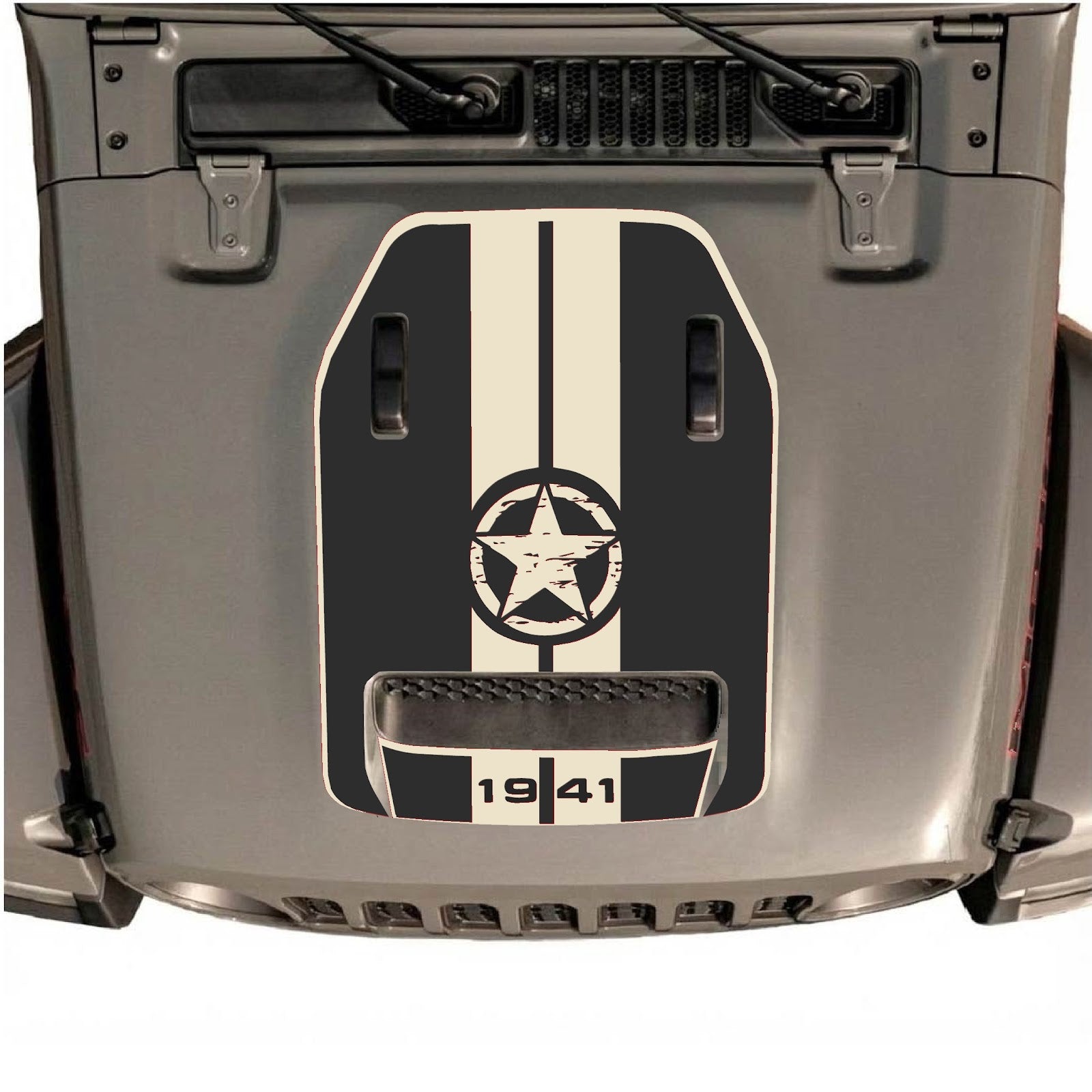 CarCode hood decal for Jeep Wrangler JL/JLU Rubicon 392 and JT Gladiator Mojave 2020-2026, stylish black graphic on hood.