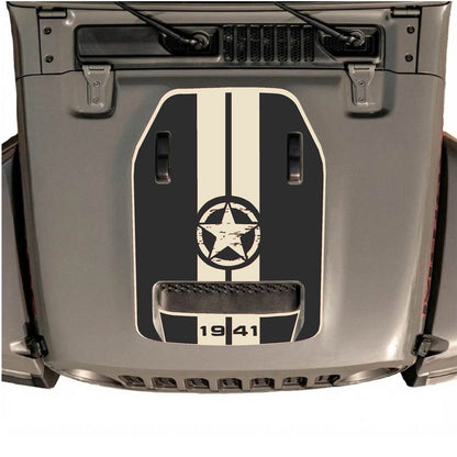 CarCode hood decal for Jeep Wrangler JL/JLU Rubicon 392 and JT Gladiator Mojave 2020-2026, stylish black graphic on hood.