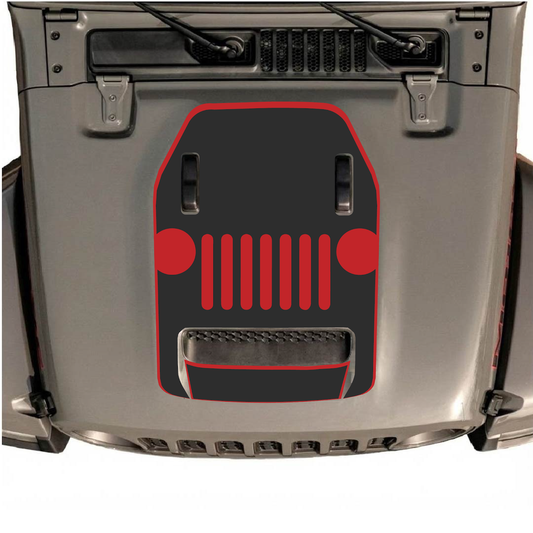 CarCode hood decal for Jeep Wrangler JL/JLU Rubicon 392 and JT Gladiator Mojave, style #03, black graphic design on vehicle hood