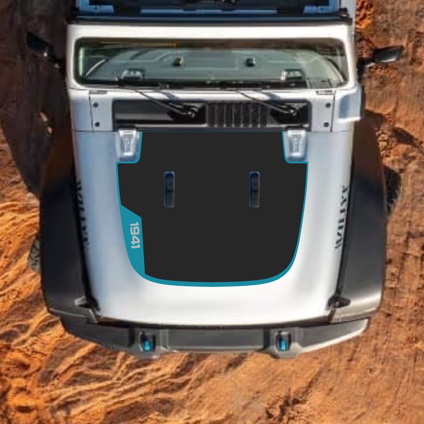 CarCode hood decal for Jeep Wrangler JL, JLU, Gladiator JT, standard hood style, 2018+ model, featuring bold design.