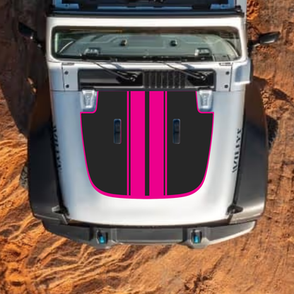 CarCode hood decal for Jeep Wrangler JL, JLU, Gladiator JT, standard hood, 2018+ style, black graphic sticker on hood surface.