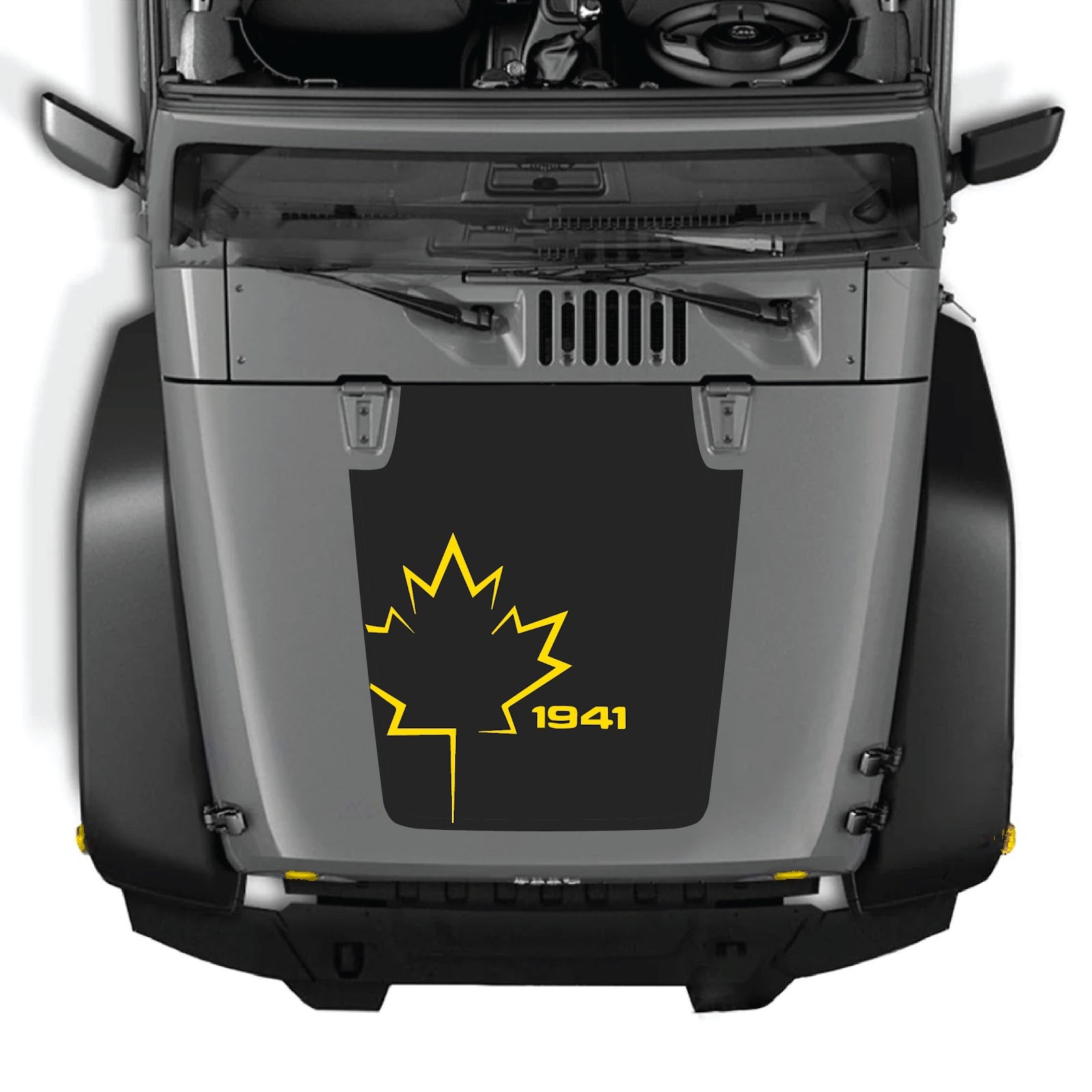 Jeep Wrangler JK/JKU hood decal by CarCode, Style #10, black and white graphic design on vehicle hood.