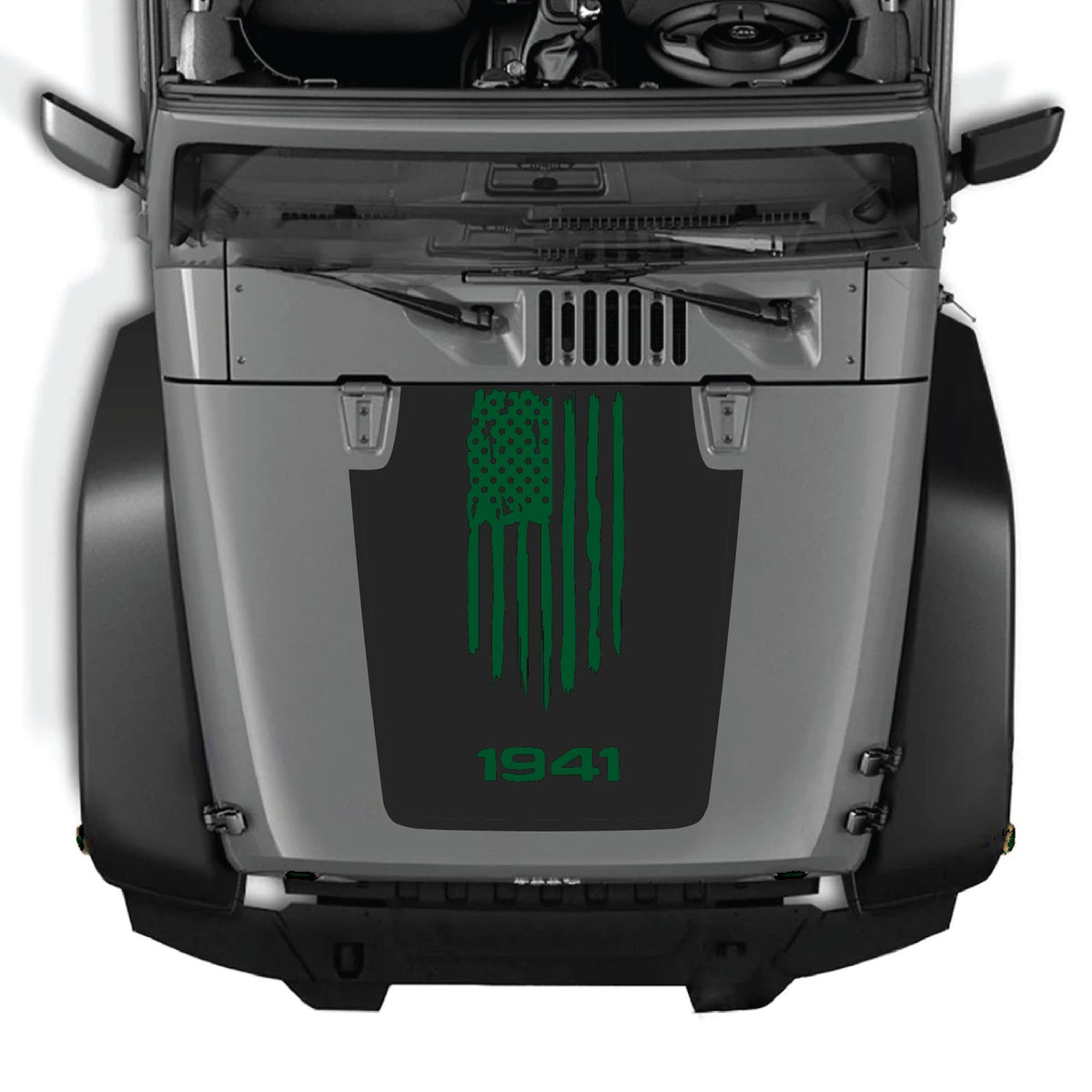 Jeep Wrangler JK/JKU hood decal by CarCode, style #04, black graphic design on vehicle hood for 2007-2018 models.