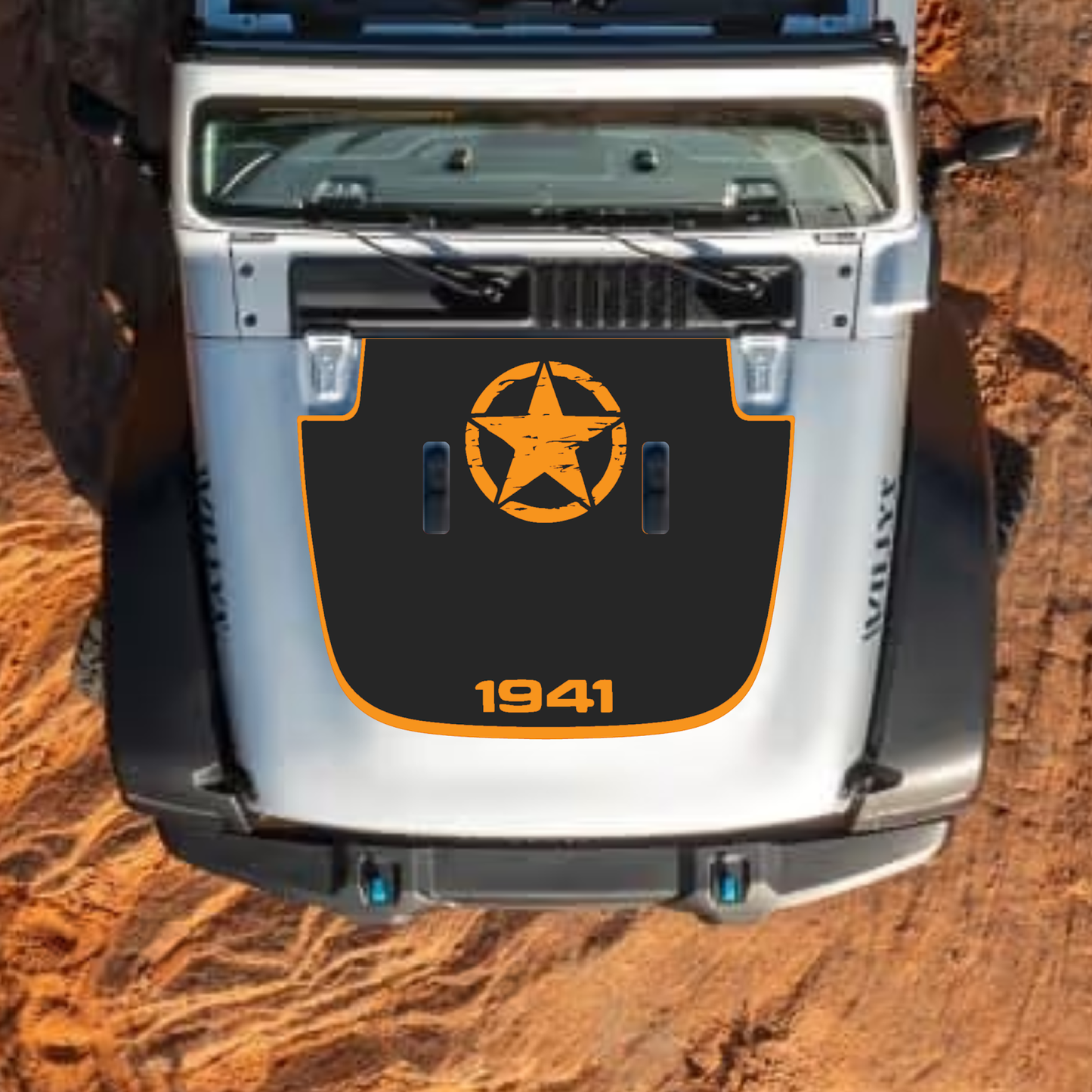 CarCode hood decal for Jeep Wrangler JL and Gladiator JT, stylish #54 design on standard hood for 2018+ models.