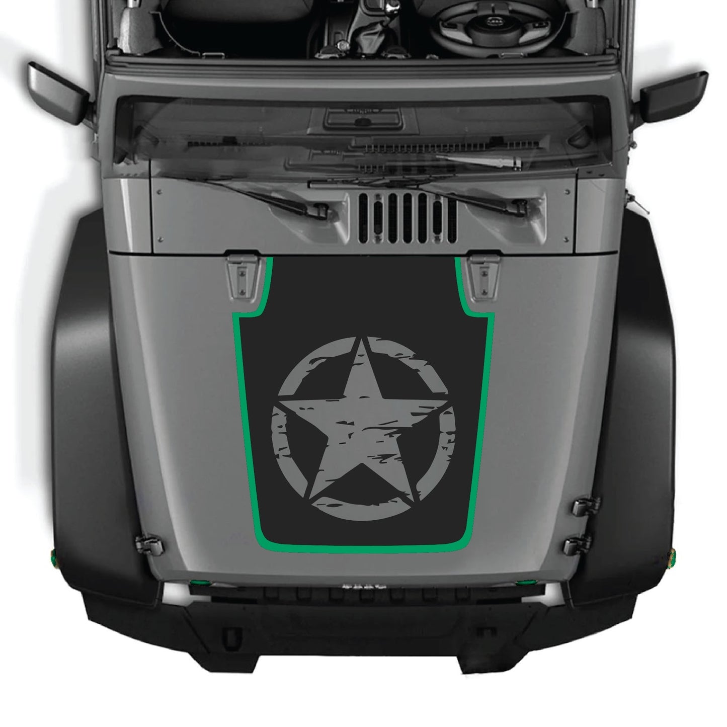 CarCode Jeep Wrangler JK/JKU hood decal style #78, black and gray design on the vehicle's hood, enhances exterior style.