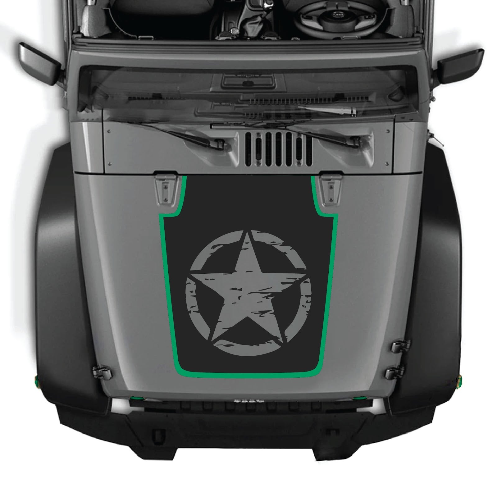 CarCode Jeep Wrangler JK/JKU hood decal style #78, black and gray design on the vehicle's hood, enhances exterior style.
