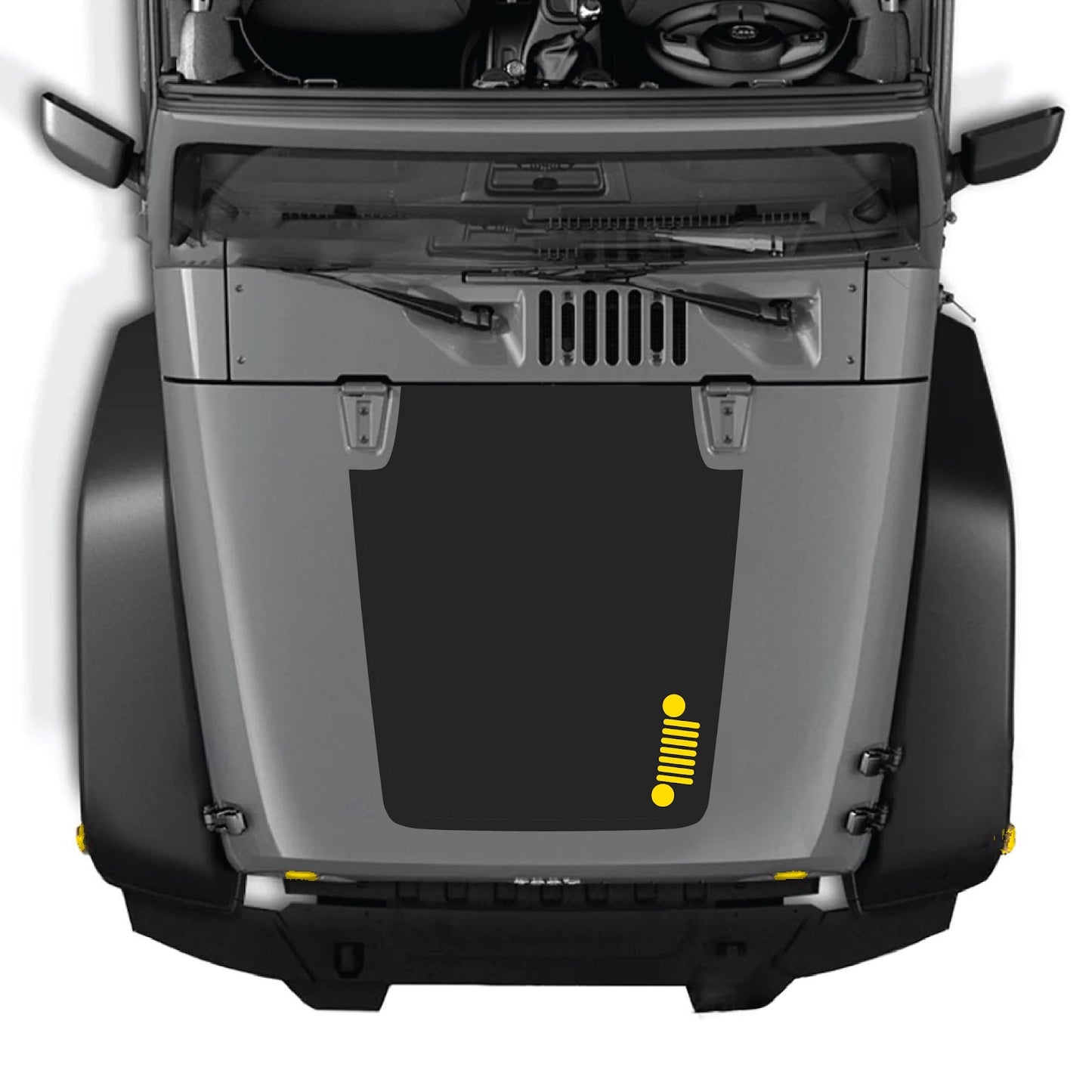 CarCode Jeep Wrangler JK/JKU hood decal, style #39, black and gray graphic design on the vehicle's hood for 2007-2018 models.