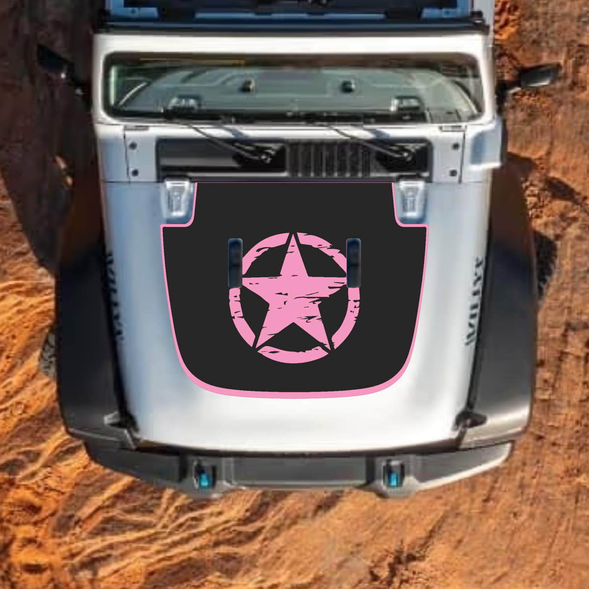 CarCode hood decal for Jeep Wrangler JL, JLU, Gladiator JT, standard hood style, black decal with stylish design.