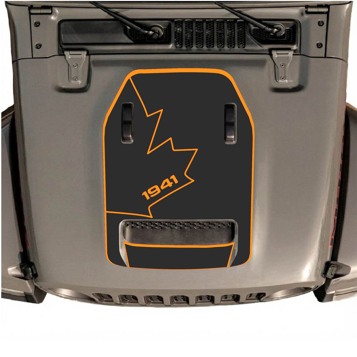 CarCode Jeep Wrangler JL/JLU Rubicon 392 and JT Gladiator Mojave hood decal, style #25, featuring bold graphic design on the vehicle's hood