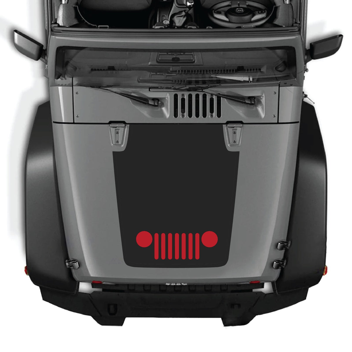 CarCode Jeep Wrangler JK/JKU hood decal, style #28, black graphic sticker on the vehicle's hood for 2007-2018 models.