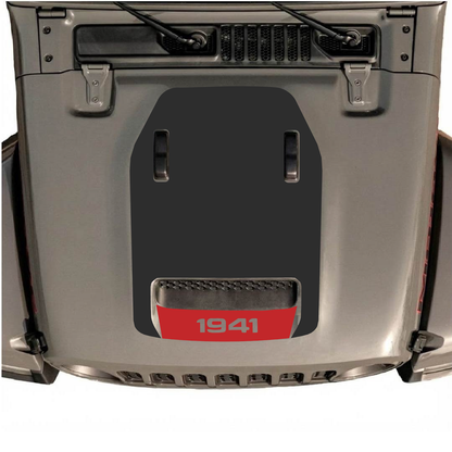 CarCode Jeep Wrangler JL/JLU Rubicon 392 and Gladiator Mojave hood decal in style #101, featuring bold graphic design on the vehicle's hood.