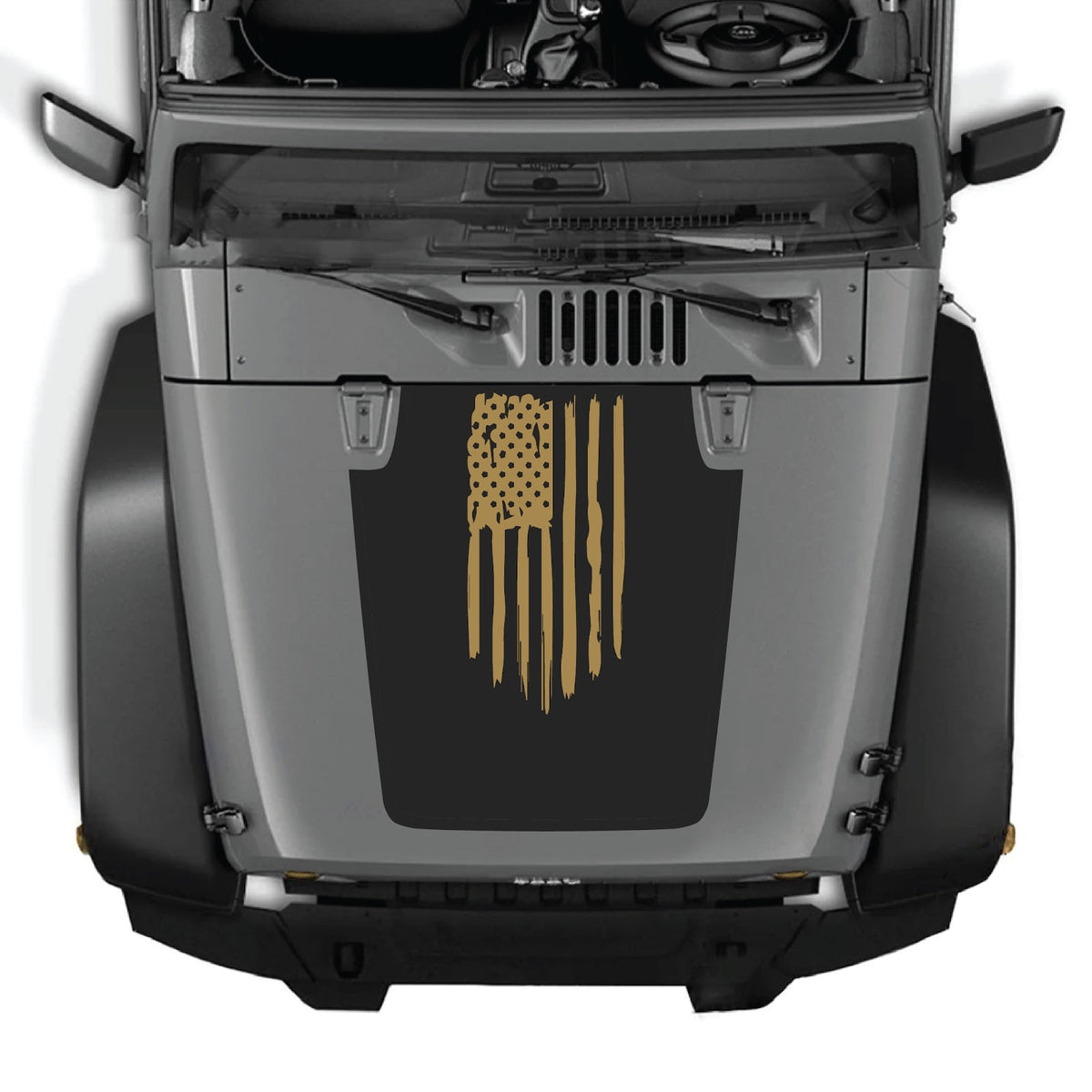 CarCode Jeep Wrangler JK/JKU hood decal in style #03, black graphic design on the vehicle's hood for 2007-2018 models.