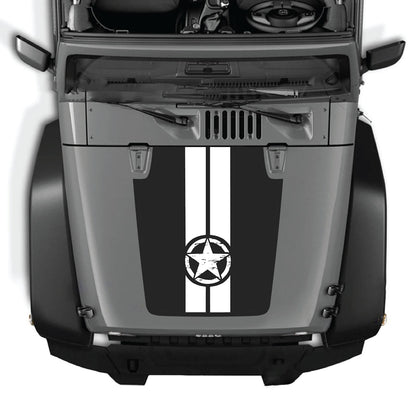 CarCode Jeep Wrangler JK/JKU hood decal style #41, black graphic sticker on vehicle hood for 2007-2018 models.