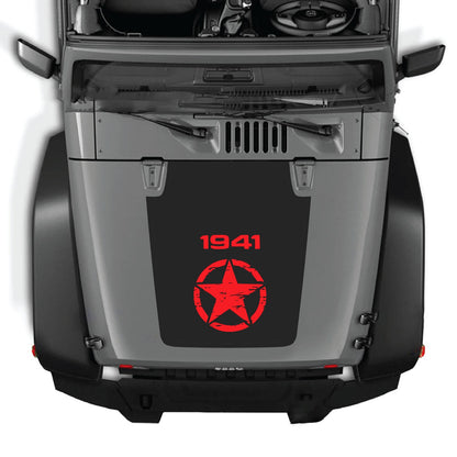 CarCode Jeep Wrangler JK/JKU hood decal, Style #14, black and gray graphic design on the vehicle's hood