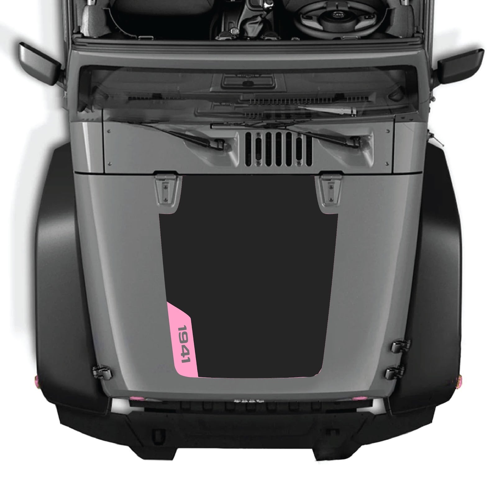 CarCode hood decal for Jeep Wrangler JK/JKU 2007-2018, style #85, featuring a sleek black design on the vehicle's hood.