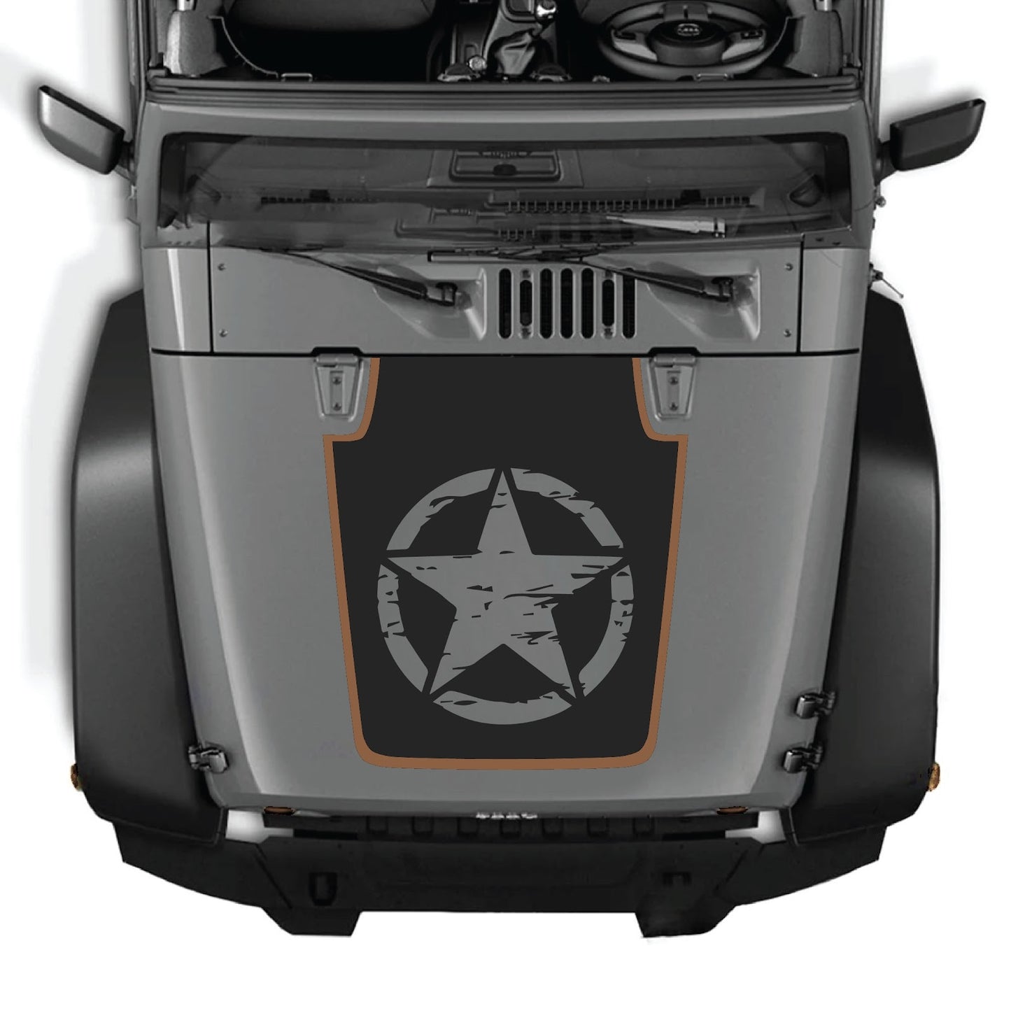 CarCode hood decal for Jeep Wrangler JK/JKU 2007-2018, style #78, shown in black with bold design on vehicle hood.
