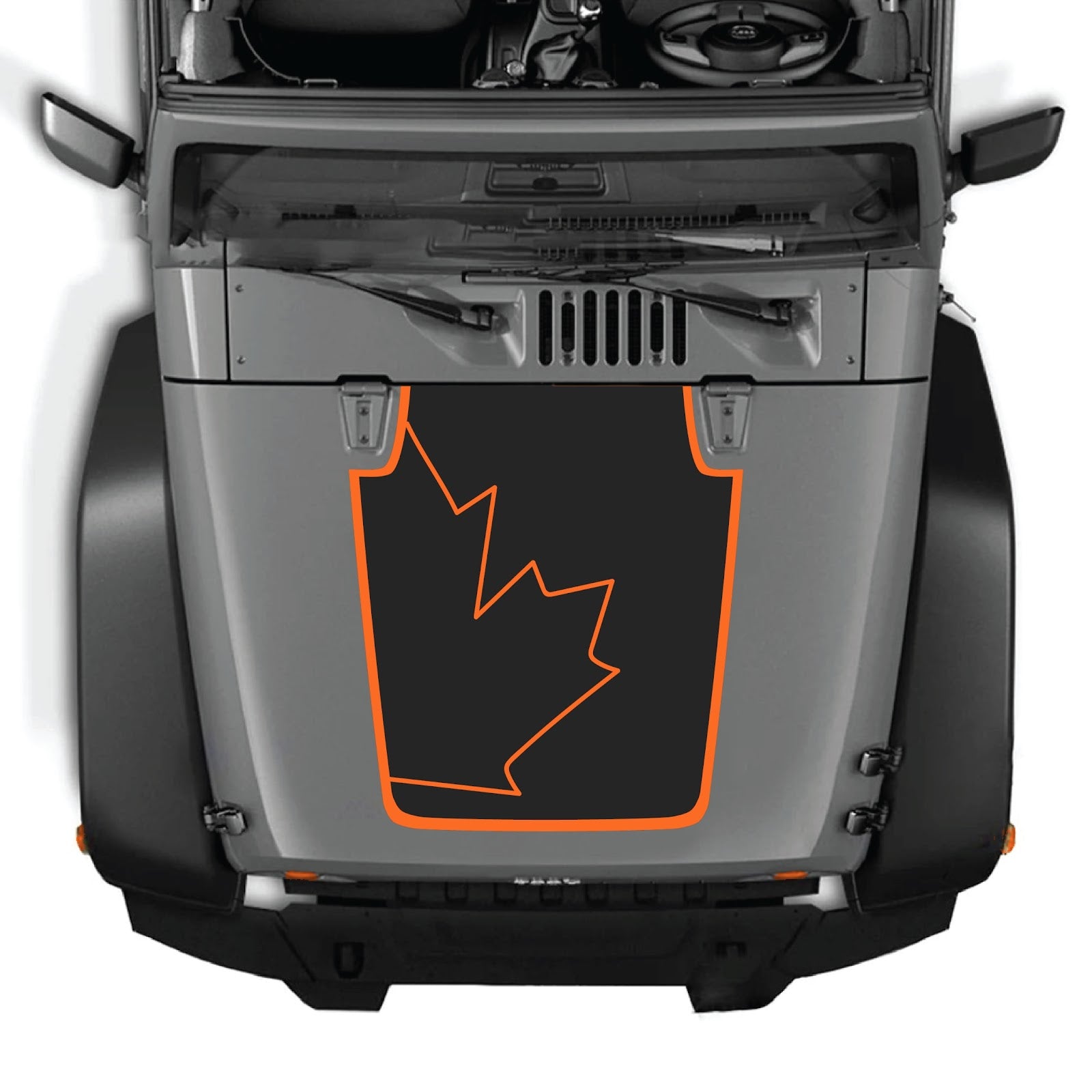 CarCode Jeep Wrangler JK/JKU hood decal Style #15, black graphic sticker on the vehicle's hood for 2007-2018 models